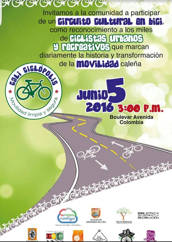 Domingo 5 de junio circuito cultural en bicicleta por Cali