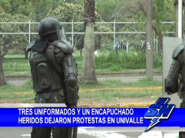 Tres uniformados y un encapuchado heridos dejaron protestas en Univalle