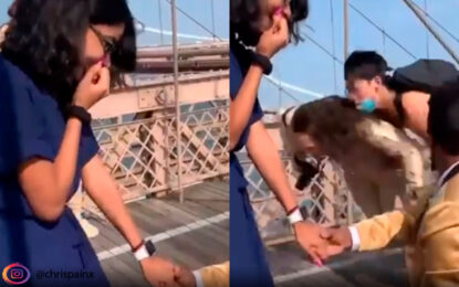 Video viral: inusual propuesta de matrimonio en puente termina con caída de fotógrafa