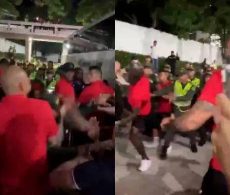 Tropel entre jugadores del América y la policía de Barranquilla